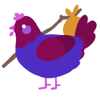 A indigo and wine chicken with a head pattern