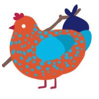 A vermilion and cerulean chicken with a speckle pattern