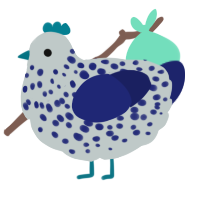 A silver and navy chicken with a speckle pattern
