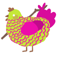 A lime and fuchsia chicken with a lace pattern