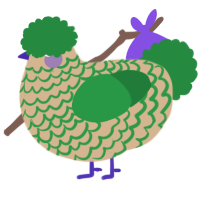 A beige and viridian chicken with a lace pattern