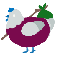 A wine and silver chicken with a head pattern