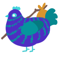 A indigo and teal chicken with a bar pattern