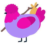 A lilac and fuchsia chicken with a head pattern