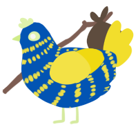 A ultramarine and yellow chicken with a bar pattern
