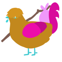 A ochre and fuchsia chicken