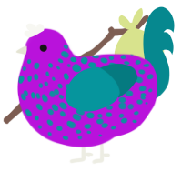 A amethyst and teal chicken with a speckle pattern