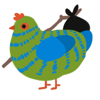 A chartreuse and sapphire chicken with a bar pattern