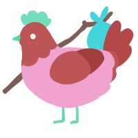 Cherry Cough Syrup, a pink and red chicken with a head pattern