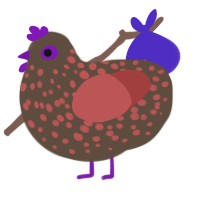 Sherry, a bark and red chicken with a speckle pattern