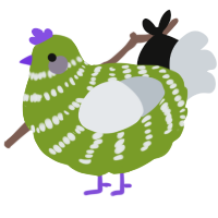 A chartreuse and mist chicken with a bar pattern