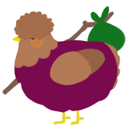 A wine and brown chicken with a head pattern