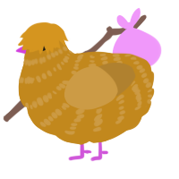 A ochre and gold chicken with a bar pattern