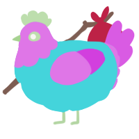 A aqua and orchid chicken with a head pattern