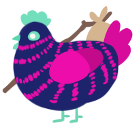 A navy and fuchsia chicken with a bar pattern