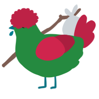 A viridian and crimson chicken