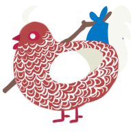 A red and white chicken with a double-lace pattern