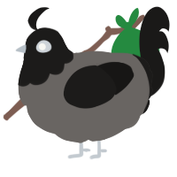 A grey and sable chicken with a head pattern