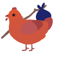A vermilion and red chicken with a double-lace pattern