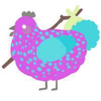 A orchid and aqua chicken with a speckle pattern