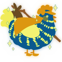 A ultramarine and apple chicken with a bar pattern