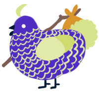 A indigo and lemon chicken with a lace pattern
