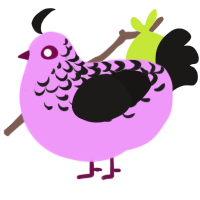 Draculaura, a lavender and sable chicken with a half-lace pattern