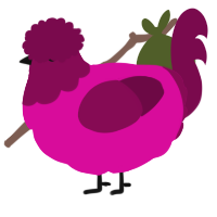 A fuchsia and wine chicken with a head pattern