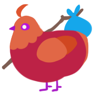 A crimson and vermilion chicken with a head pattern