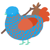 A sky and vermilion chicken with a lace pattern