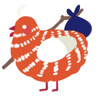 A vermilion and white chicken with a bar pattern