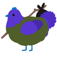 A olive and indigo chicken with a head pattern