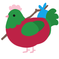 A crimson and viridian chicken with a head pattern