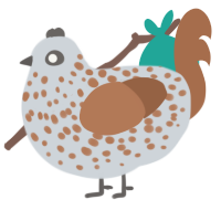 Mini Egg, a mist and brown chicken with a speckle pattern