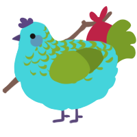 A aqua and chartreuse chicken with a half-lace pattern