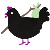A sable and black chicken with a head pattern