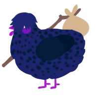 A navy and tumblr chicken with a speckle pattern