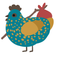 A sea and gold chicken with a speckle pattern