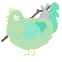 A gluppy and mint chicken with a speckle pattern