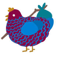 A maroon and sapphire chicken with a lace pattern
