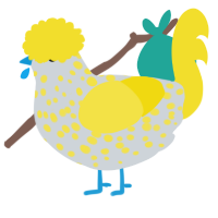 A mist and yellow chicken with a speckle pattern