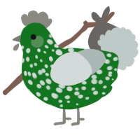 A leaf and silver chicken with a speckle pattern
