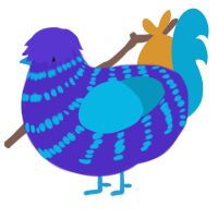 A indigo and cerulean chicken with a bar pattern