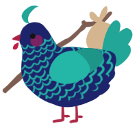 A navy and turquoise chicken with a lace pattern