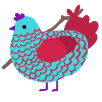 A aqua and crimson chicken with a lace pattern