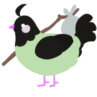 A gluppy and sable chicken with a head pattern