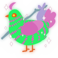 A fuchsia and viridian chicken with a bar pattern