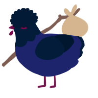 A navy and tumblr chicken with a head pattern
