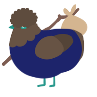 A navy and bark chicken with a head pattern