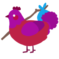 A crimson and plum chicken with a head pattern